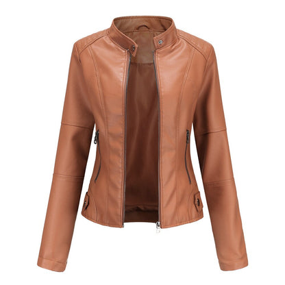 Marcella Mandarin Collar Leather Jacket