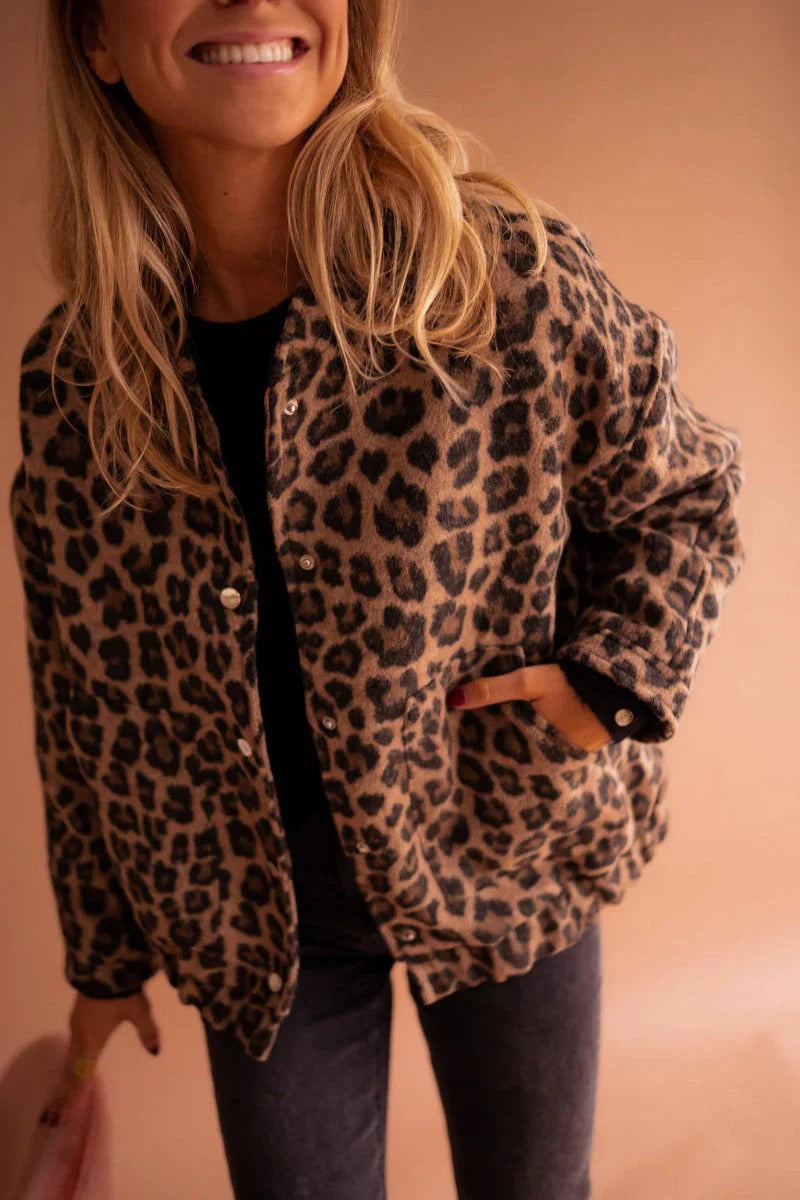 Marcella Leopard Print Bomber Jacket
