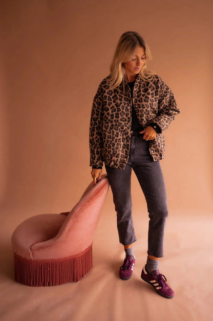 Marcella Leopard Print Bomber Jacket