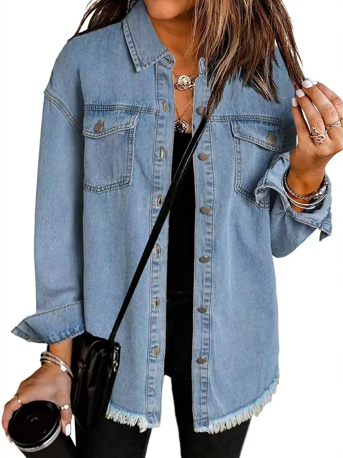 Zaria Frayed Longline Denim Jacket