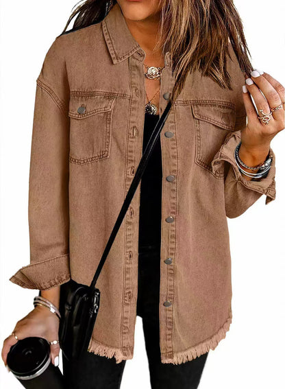 Zaria Frayed Longline Denim Jacket