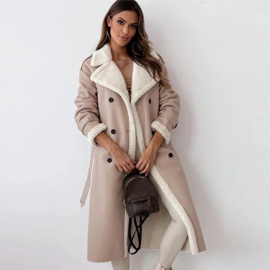Noemi Shearling Collar Belted Longline Coat