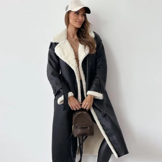 Noemi Shearling Collar Belted Longline Coat