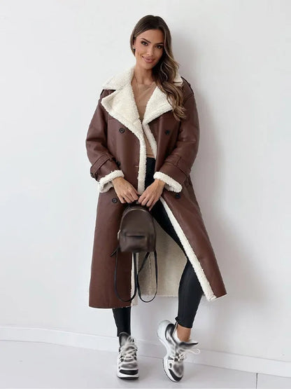 Noemi Shearling Collar Belted Longline Coat