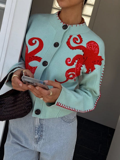 Eulalie Octopus Print Knit Cardigan