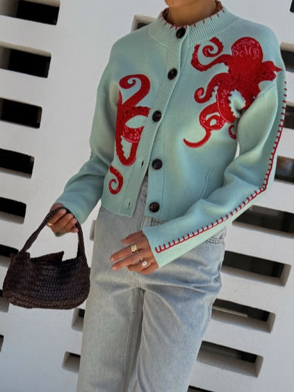 Eulalie Octopus Print Knit Cardigan