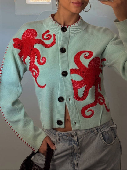 Eulalie Octopus Print Knit Cardigan