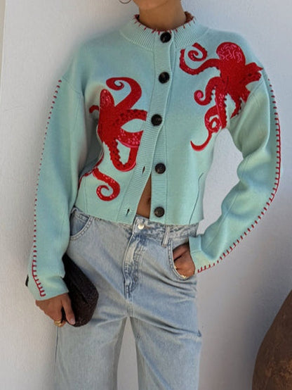 Eulalie Octopus Print Knit Cardigan