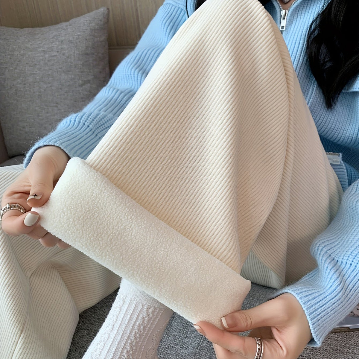Anya Warm Lined Wide-Leg Pants