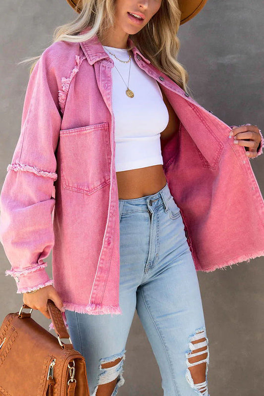 Lisette Frayed Oversized Denim Shirt Jacket