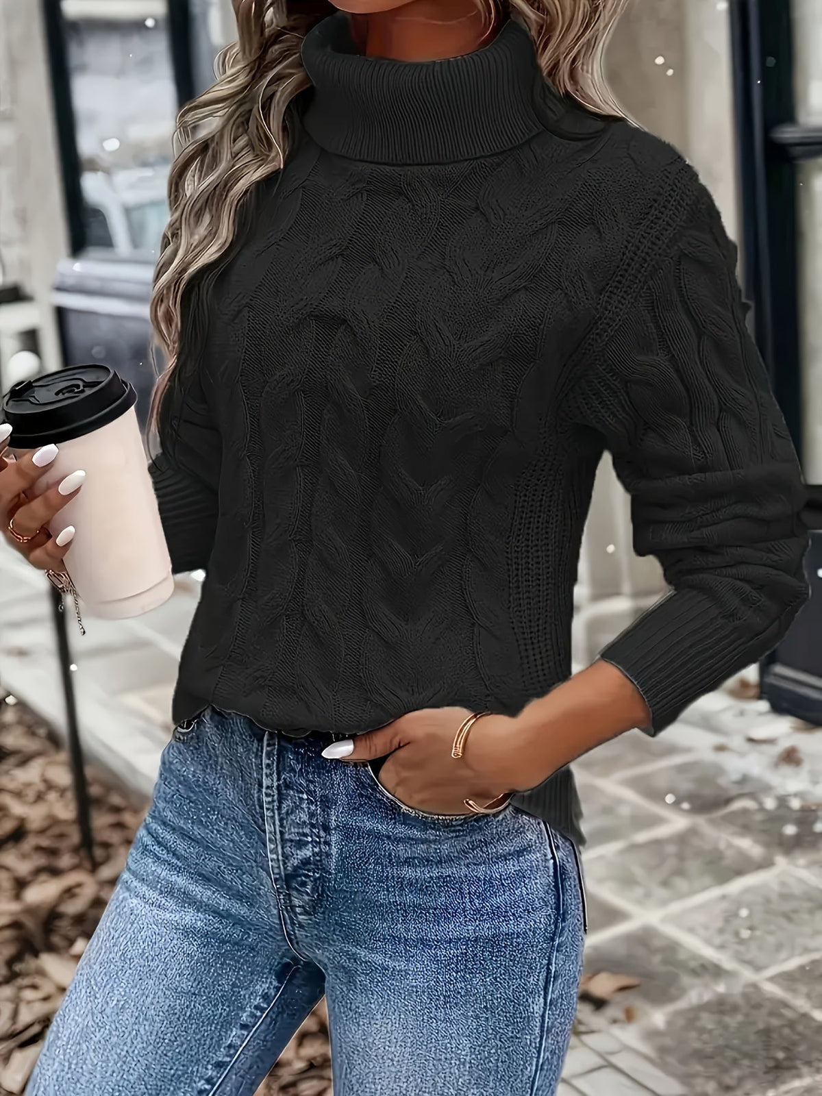 Rosamund Cable-Knit Turtleneck Sweater
