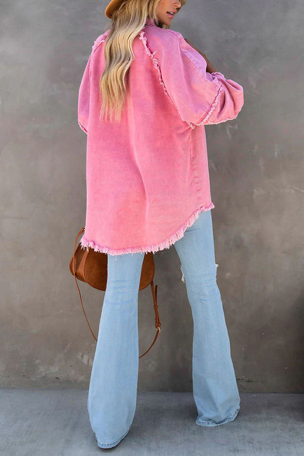 Lisette Frayed Oversized Denim Shirt Jacket