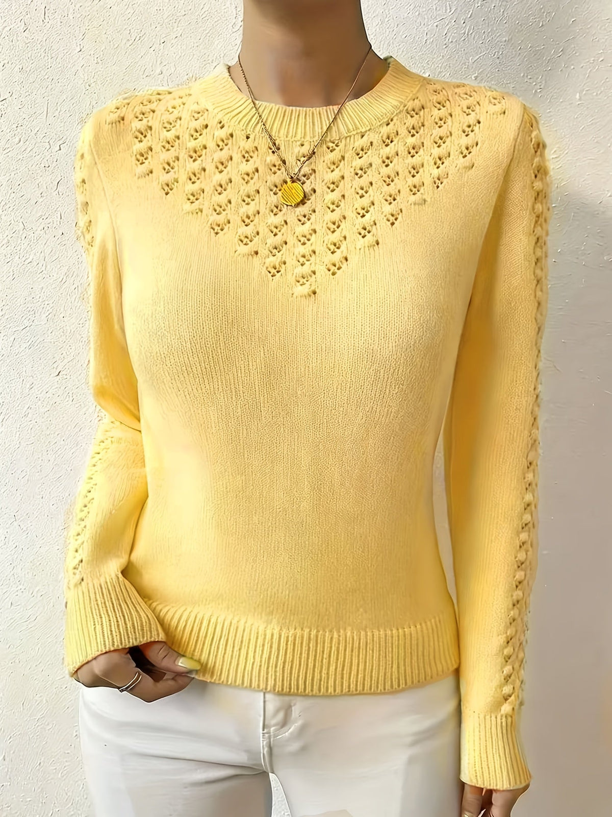 Cassia Pointelle Crew-Neck Knit Sweater