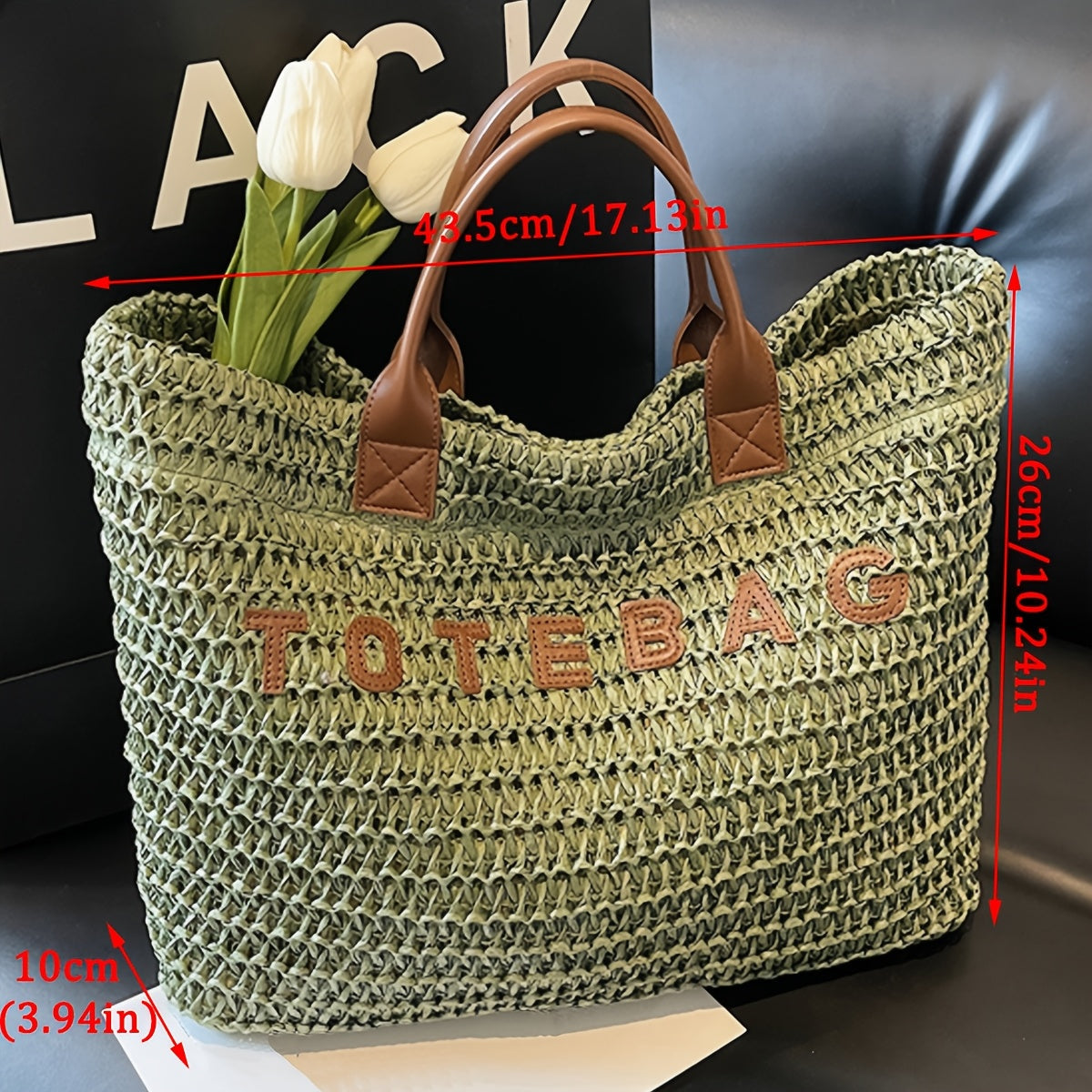 Vespera Woven Leather Handle Tote Bag