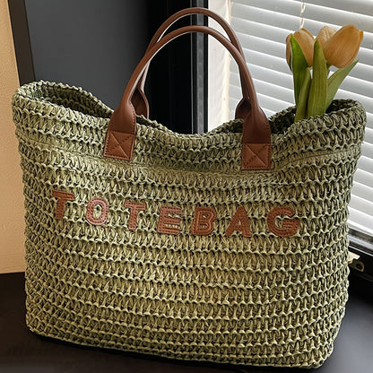 Vespera Woven Leather Handle Tote Bag