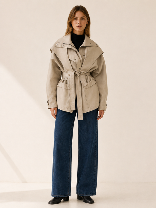 Fiorella Khaki Short Trench Coat