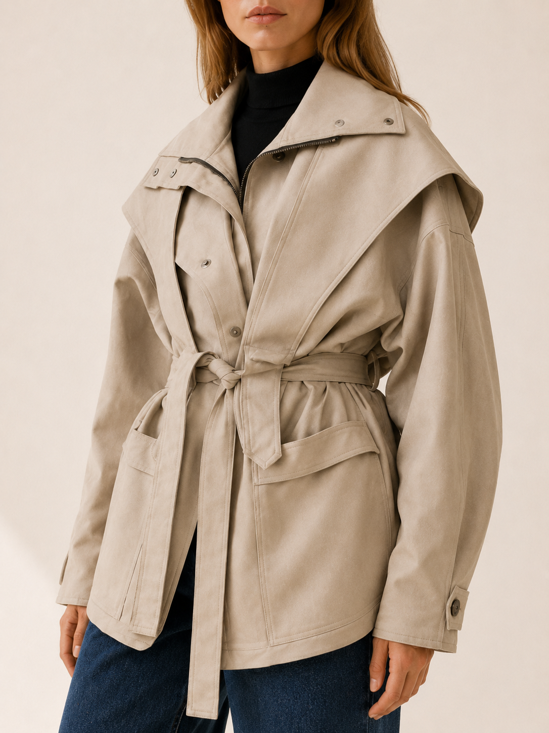 Fiorella Khaki Short Trench Coat