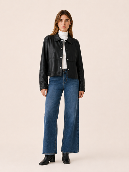 Estelle Cropped Faux Leather Jacket