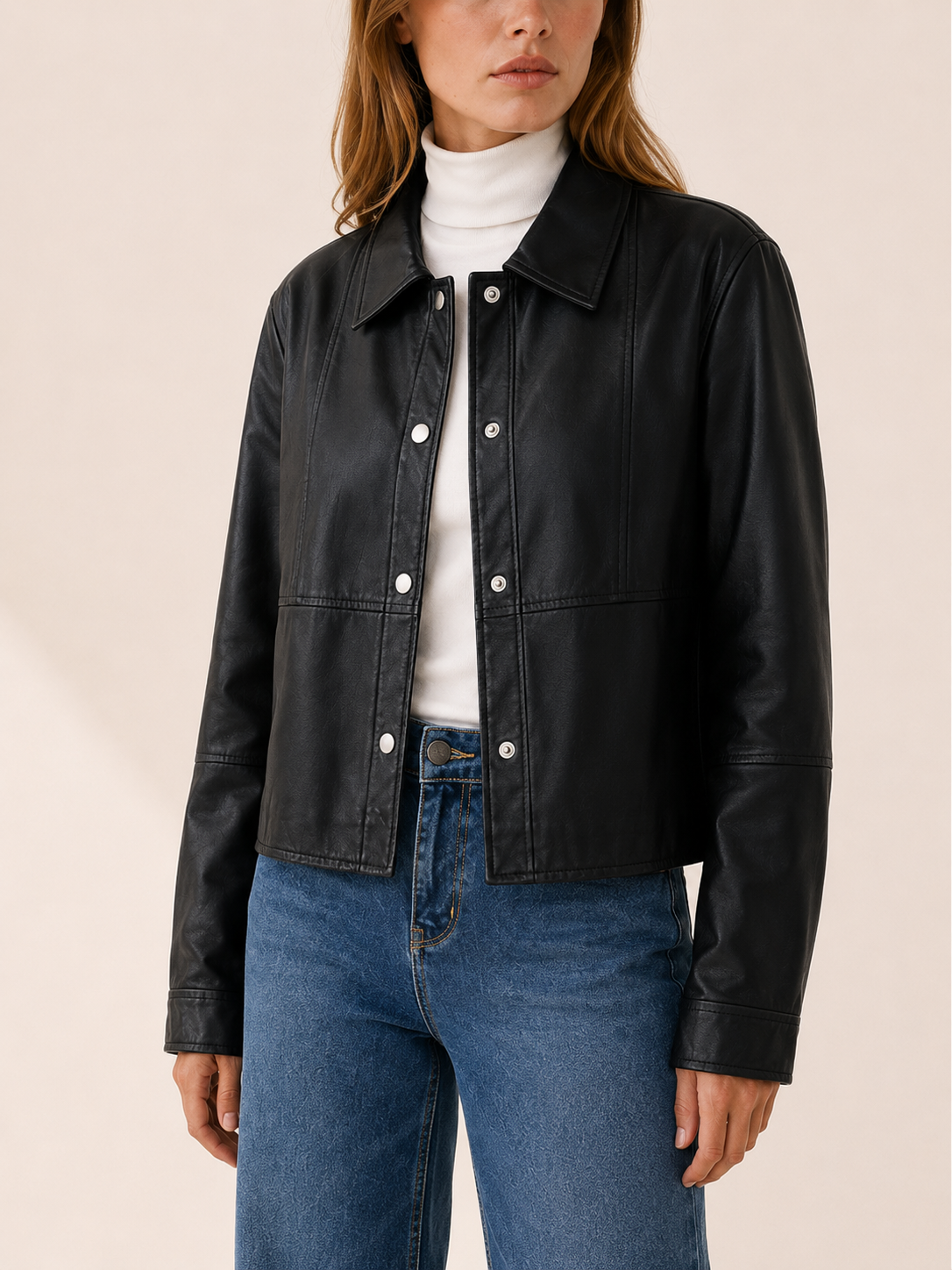 Estelle Cropped Faux Leather Jacket