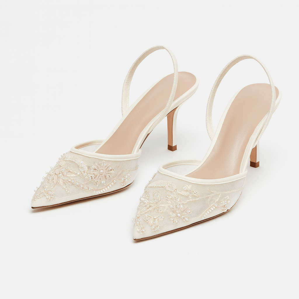 Liana Mesh Pointed Toe Kitten Heel Slingbacks