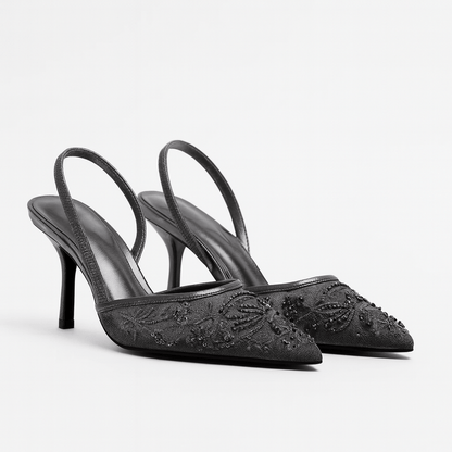 Liana Mesh Pointed Toe Kitten Heel Slingbacks