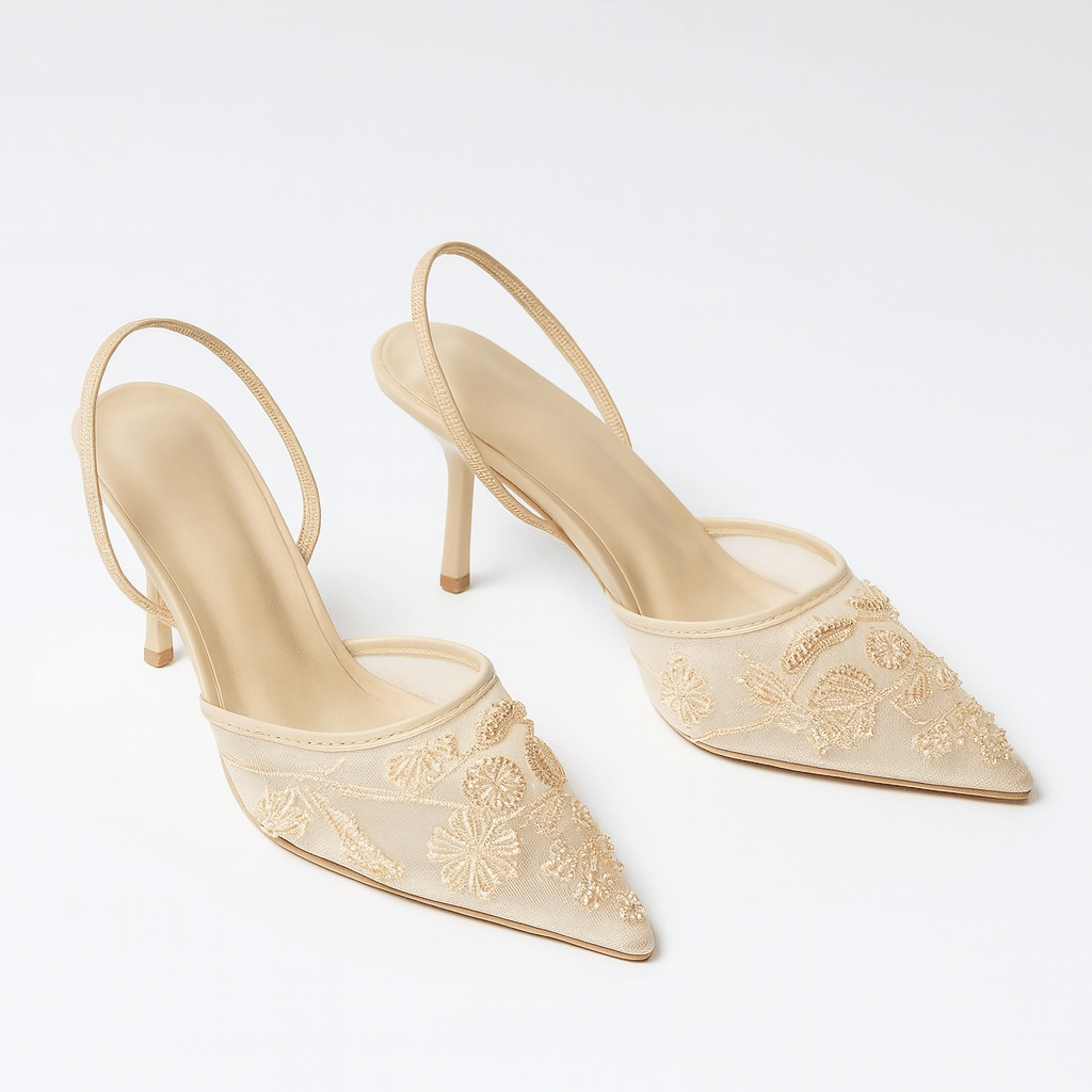 Liana Mesh Pointed Toe Kitten Heel Slingbacks