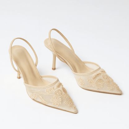 Liana Mesh Pointed Toe Kitten Heel Slingbacks