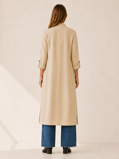 Maribel Open-Front Long Trench Coat