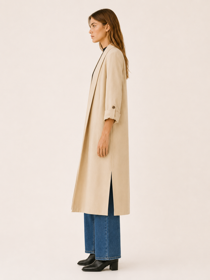 Maribel Open-Front Long Trench Coat