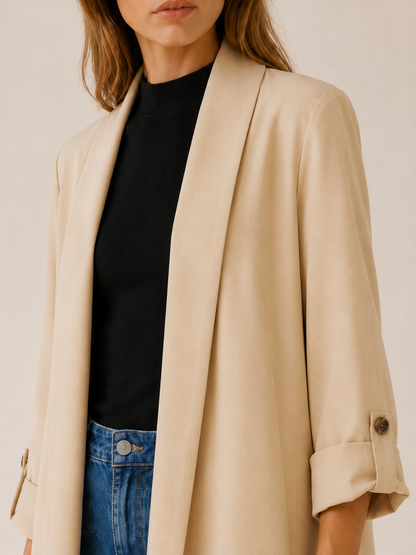 Maribel Open-Front Long Trench Coat