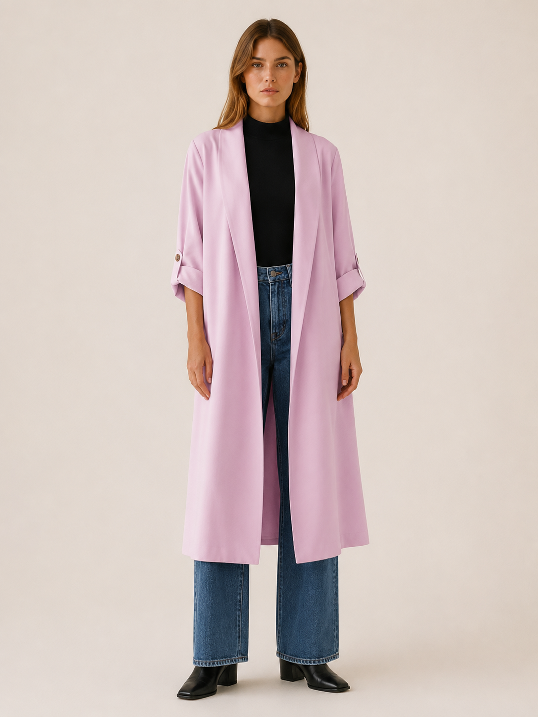 Maribel Open-Front Long Trench Coat