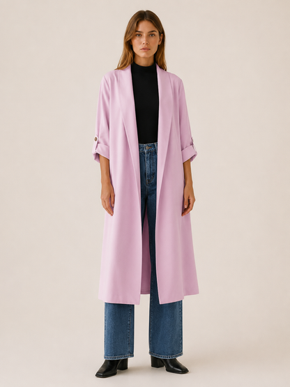 Maribel Open-Front Long Trench Coat