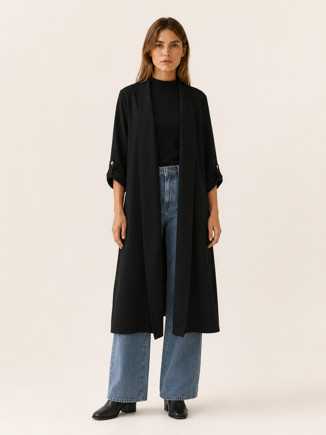 Maribel Open-Front Long Trench Coat