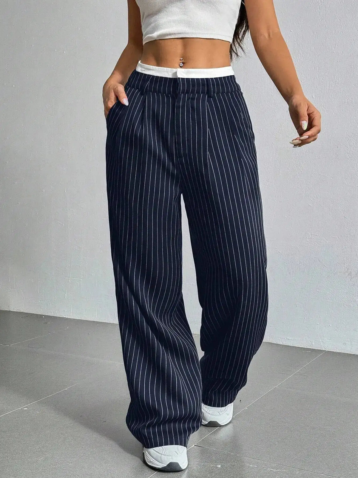 Giselle Striped High-Waist Wide-Leg Pants