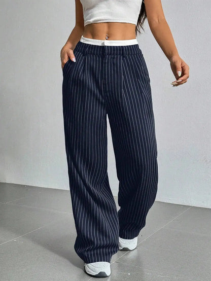 Giselle Striped High-Waist Wide-Leg Pants
