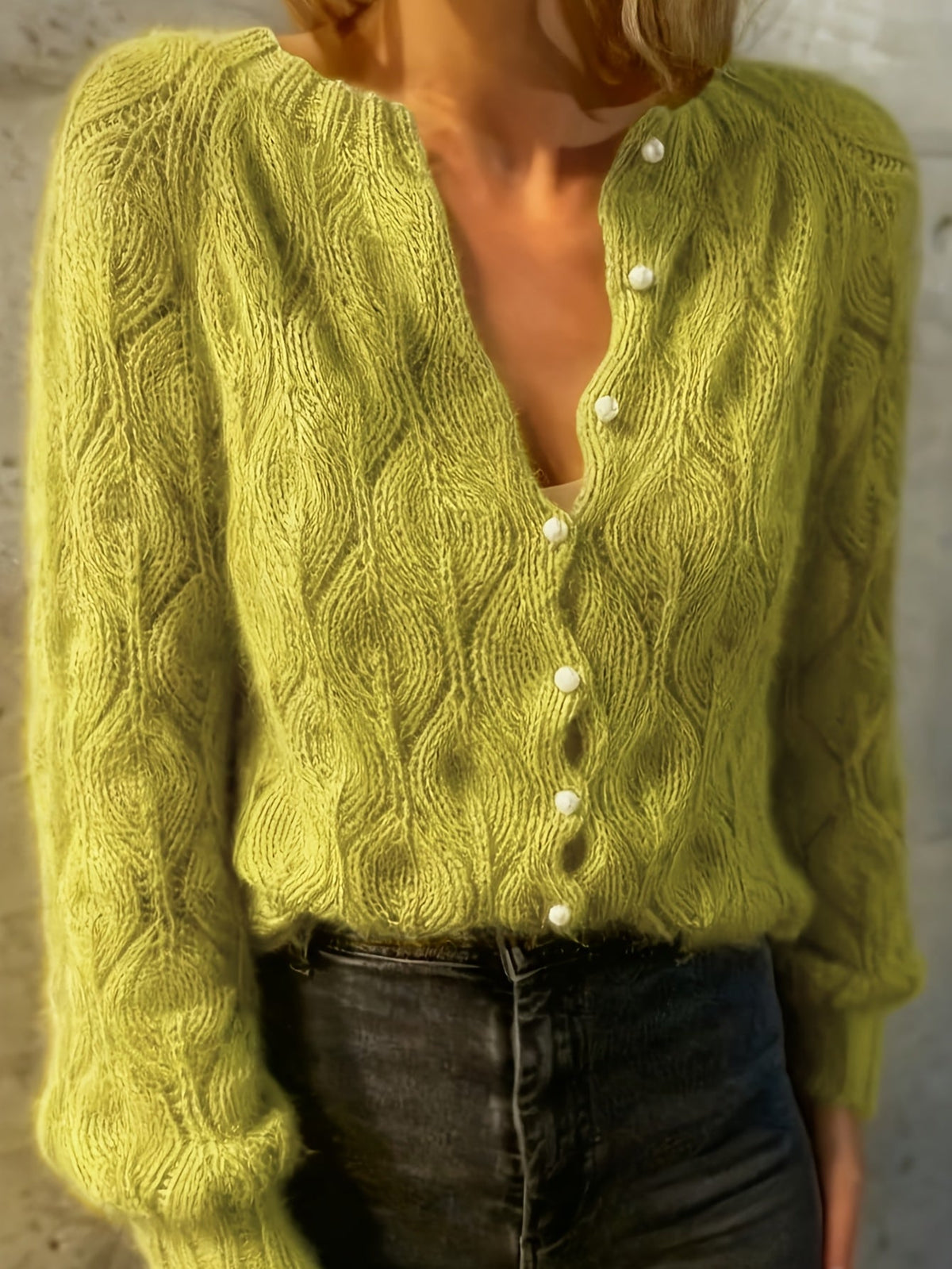 Geneva Faux Mink Pearl-Button Cardigan