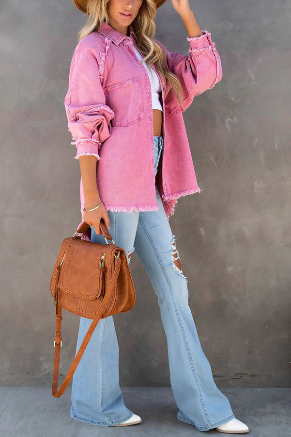 Lisette Frayed Oversized Denim Shirt Jacket