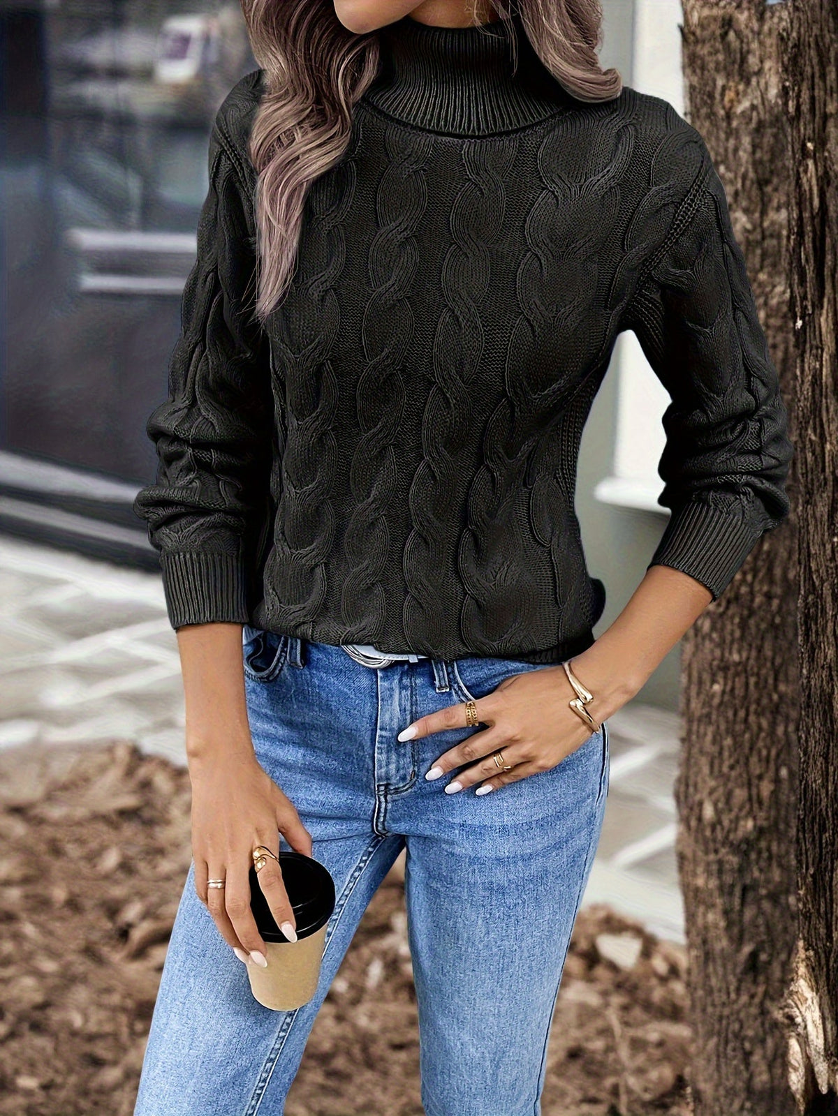 Rosamund Cable-Knit Turtleneck Sweater