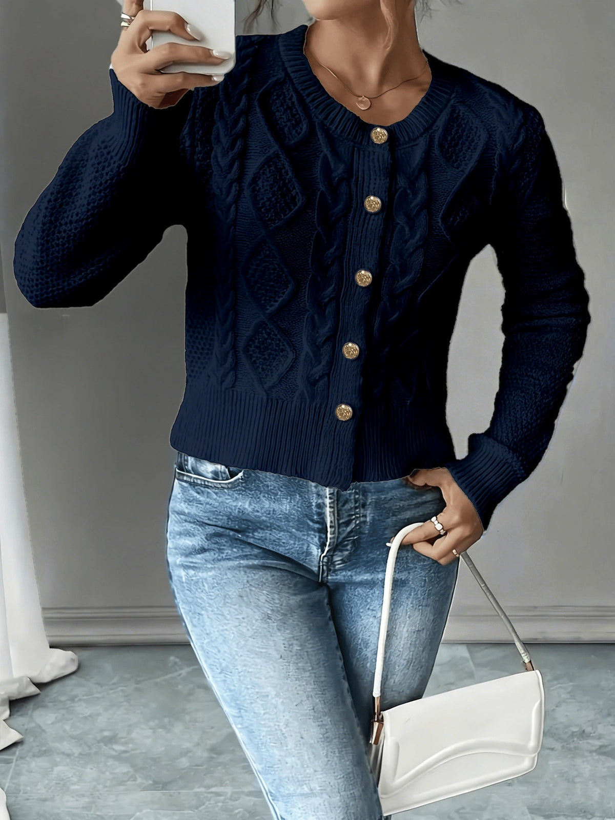 Melisande Cable-Knit Button-Front Cardigan