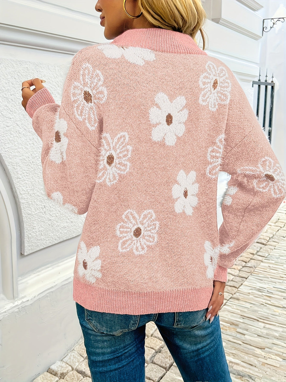 Romilly Floral Half-Zip Knit Sweater