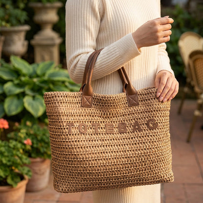 Vespera Woven Leather Handle Tote Bag