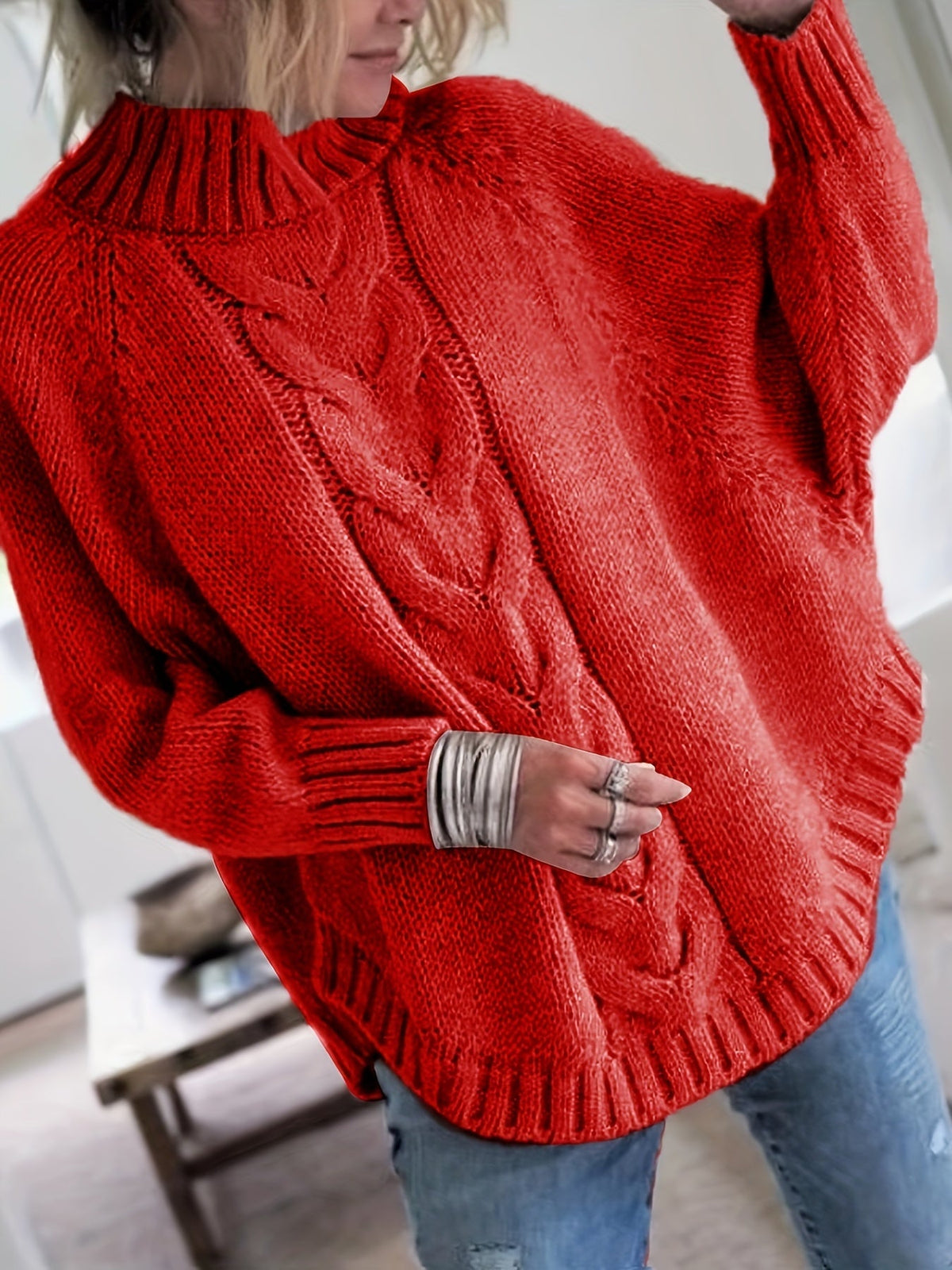 Mirabel Cable-Knit High-Neck Sweater