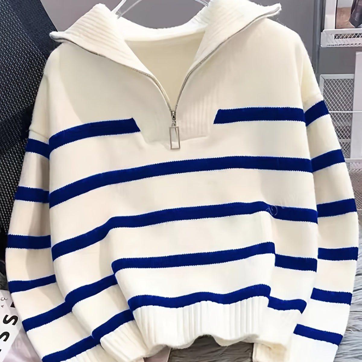 Cosette Striped Half-Zip Collared Sweater
