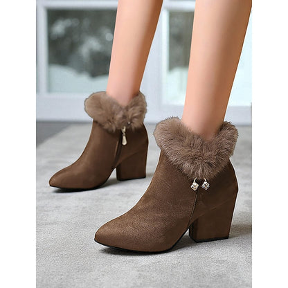 Marcelle Fur-Trimmed Block Heel Ankle Boots