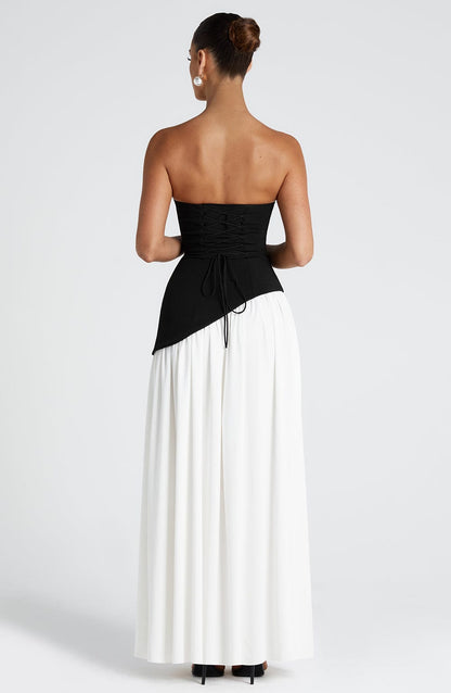 Elena Strapless Lace-Up Slit Maxi Dress
