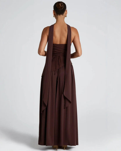 Elena Strapless Lace-Up Slit Maxi Dress