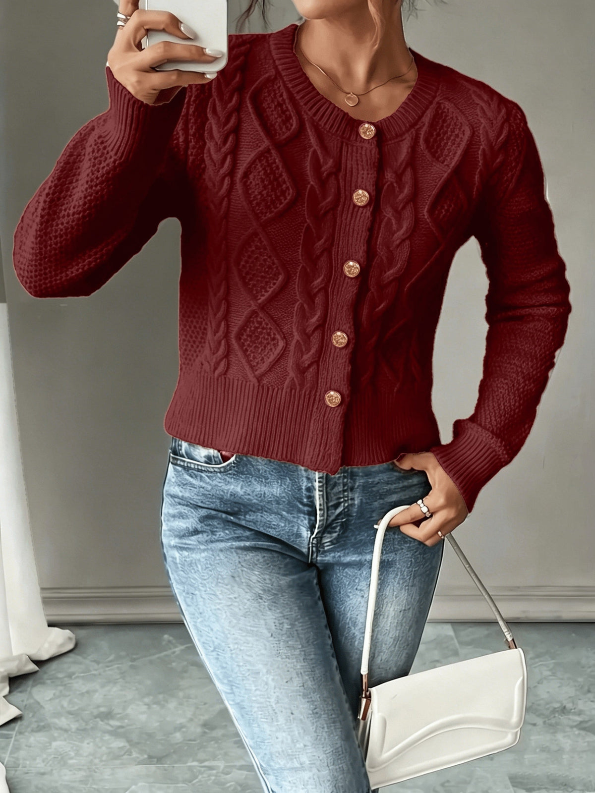 Melisande Cable-Knit Button-Front Cardigan