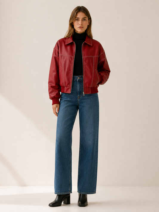 Cambria Faux Leather Bomber Jacket