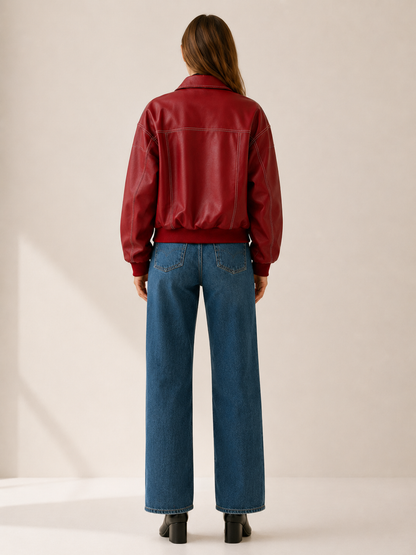 Cambria Faux Leather Bomber Jacket