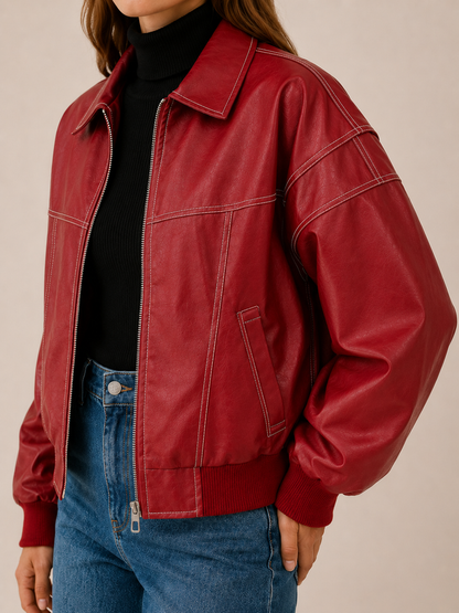Cambria Faux Leather Bomber Jacket